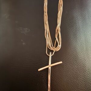 16-20 inch Vintage Silver multi-strand Cross Pendant Necklace
